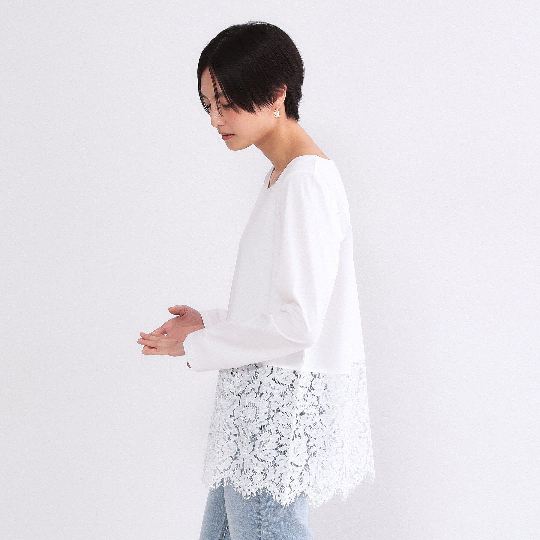 OPAQUE.CLIP「裾レースカットソー【洗濯機OK】」|Tシャツ・カットソー|