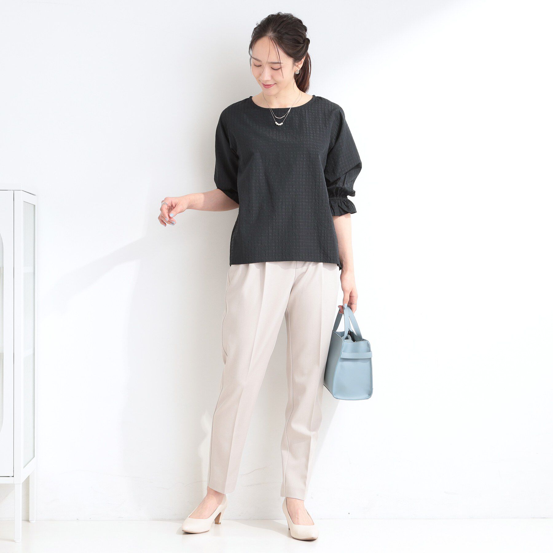 SHOO･LA･RUE「【セットアップ可/洗濯機可】上品チェックが好印象 ゆるさらサッカーブラウス」|シャツ・ブラウス|