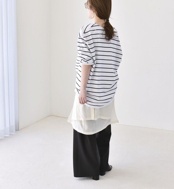 quaranciel「quaranciel:〈洗濯機可能〉ボーダー ビッグ スキッパー プルオーバー」|Tシャツ・カットソー|