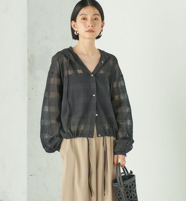 SHIPS for women「《追加予約》Wai＋:〈洗濯機可能〉シアー チェック フーディー シャツ」|シャツ・ブラウス|