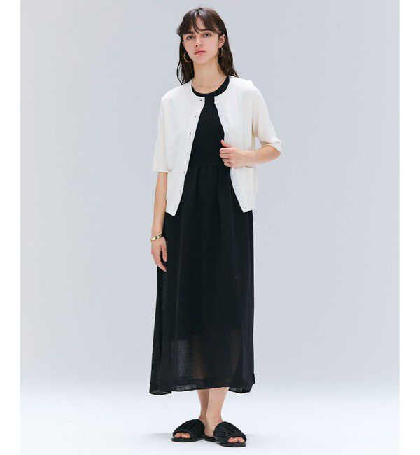 BEIGE,「【洗える】VALOIS / ジョーゼットトリム半袖カーディガン」|ニット・セーター|