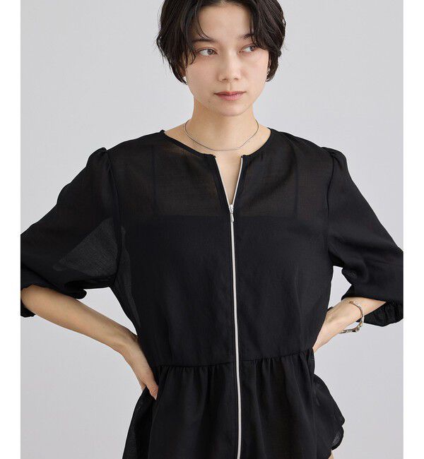 SALON adam et rope'「【WEB限定】リネンライクシアージップアップシャツ」|シャツ・ブラウス|ブラック(01)