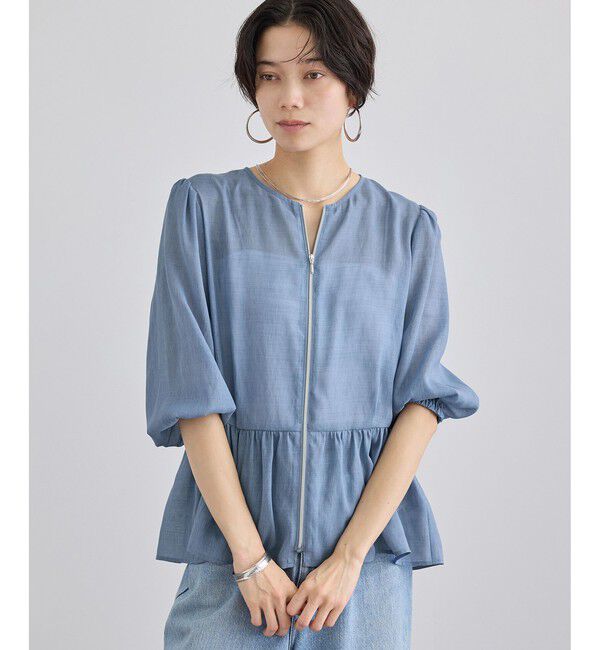 SALON adam et rope'「【WEB限定】リネンライクシアージップアップシャツ」|シャツ・ブラウス|