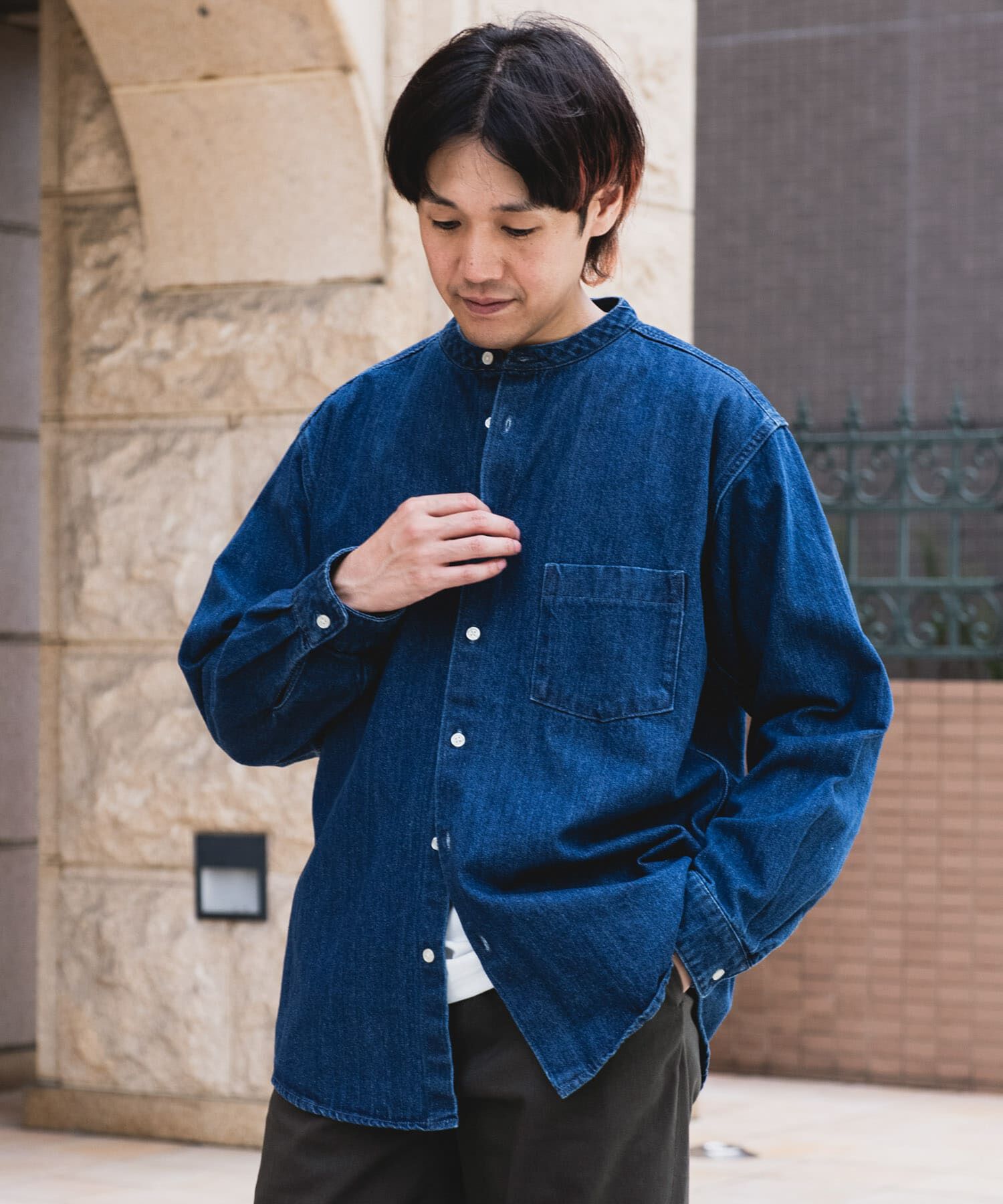 URBAN RESEARCH DOORS「デニムバンドカラーシャツ」|シャツ・ブラウス|