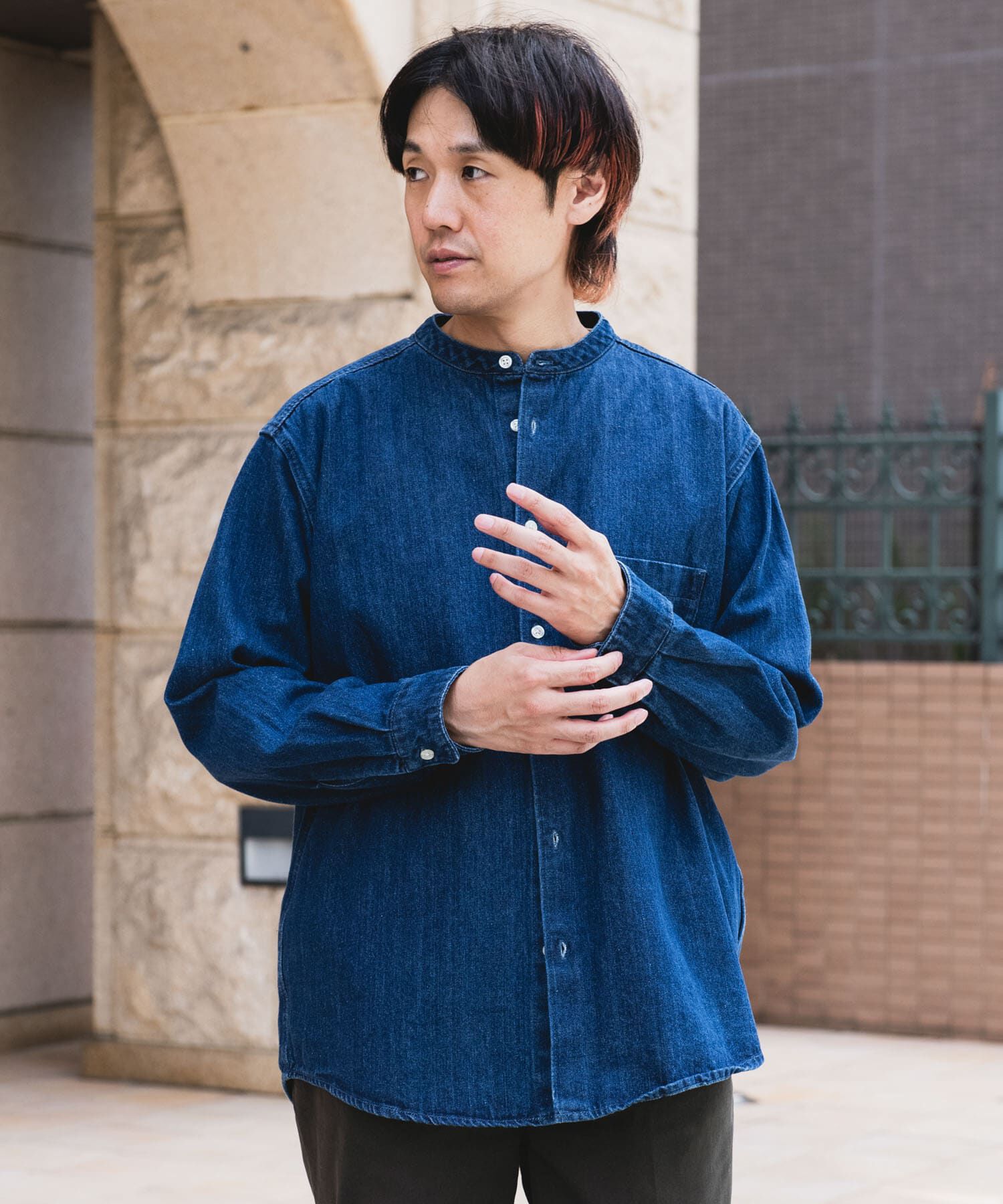 URBAN RESEARCH DOORS「デニムバンドカラーシャツ」|シャツ・ブラウス|