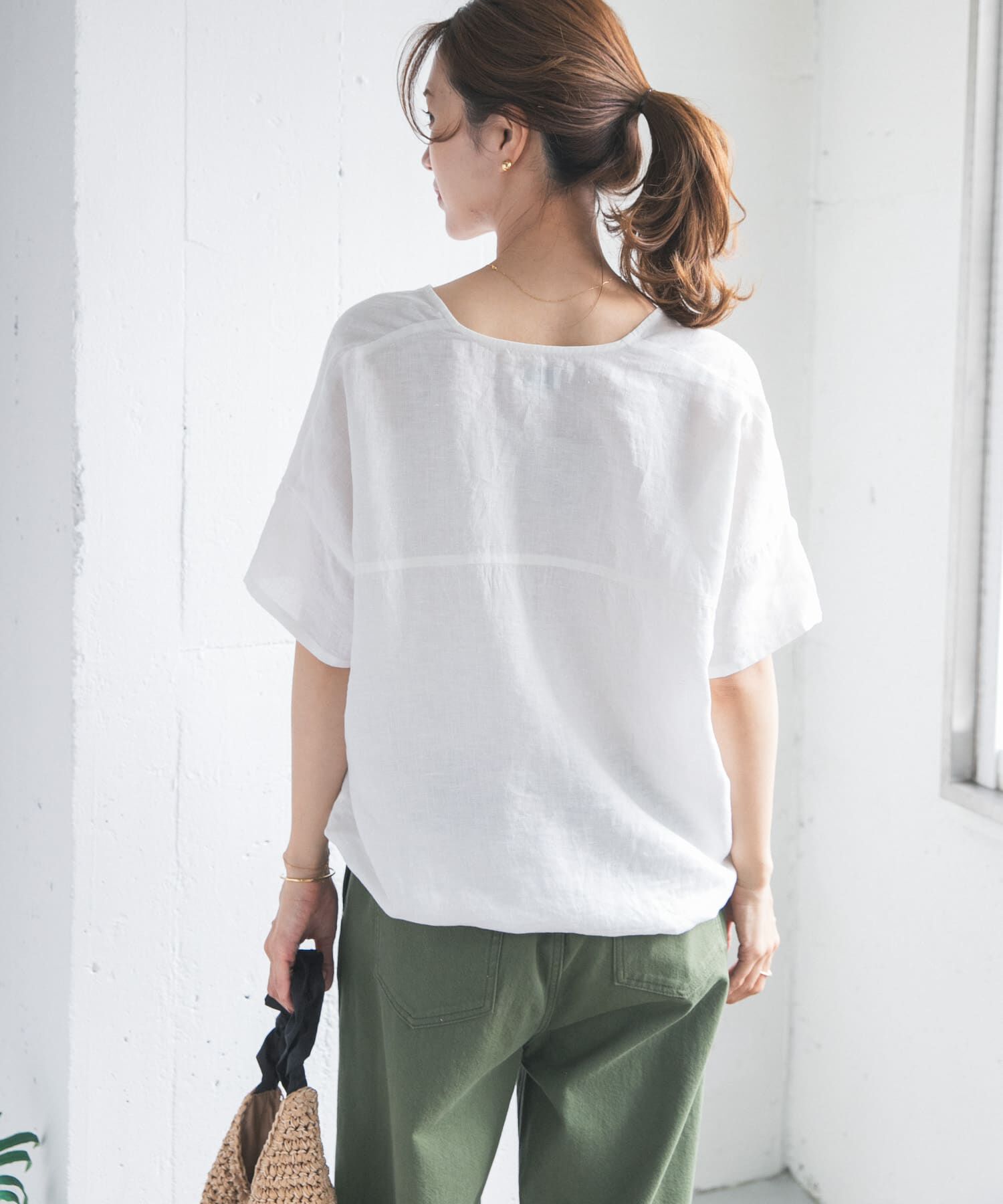 URBAN RESEARCH DOORS「リネンフレンチスリーブドロストブラウス」|シャツ・ブラウス|