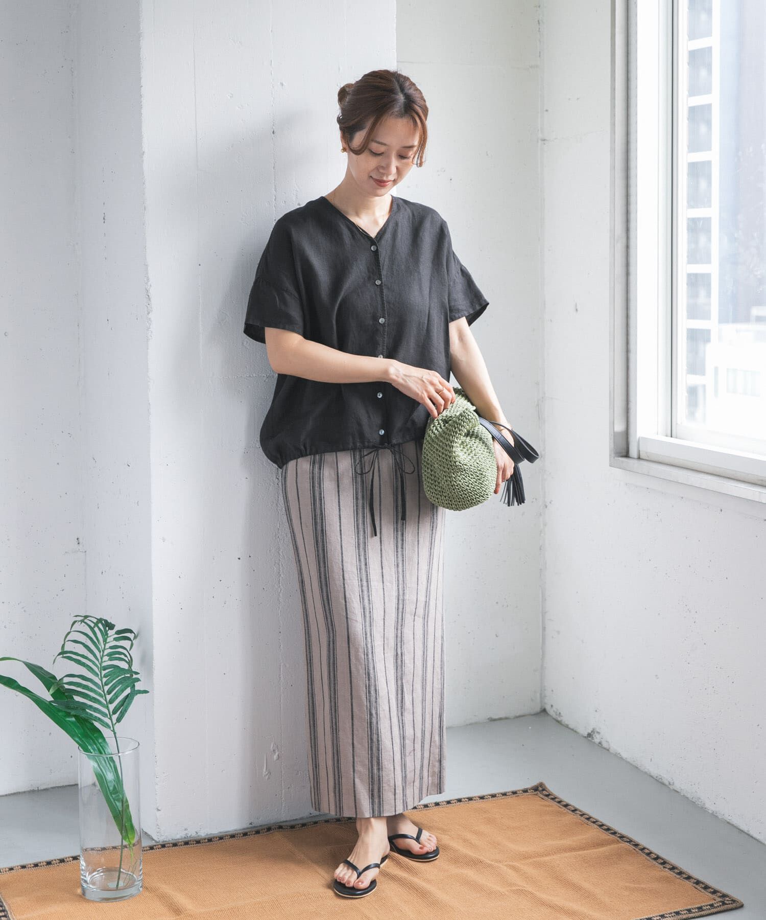 URBAN RESEARCH DOORS「リネンフレンチスリーブドロストブラウス」|シャツ・ブラウス|