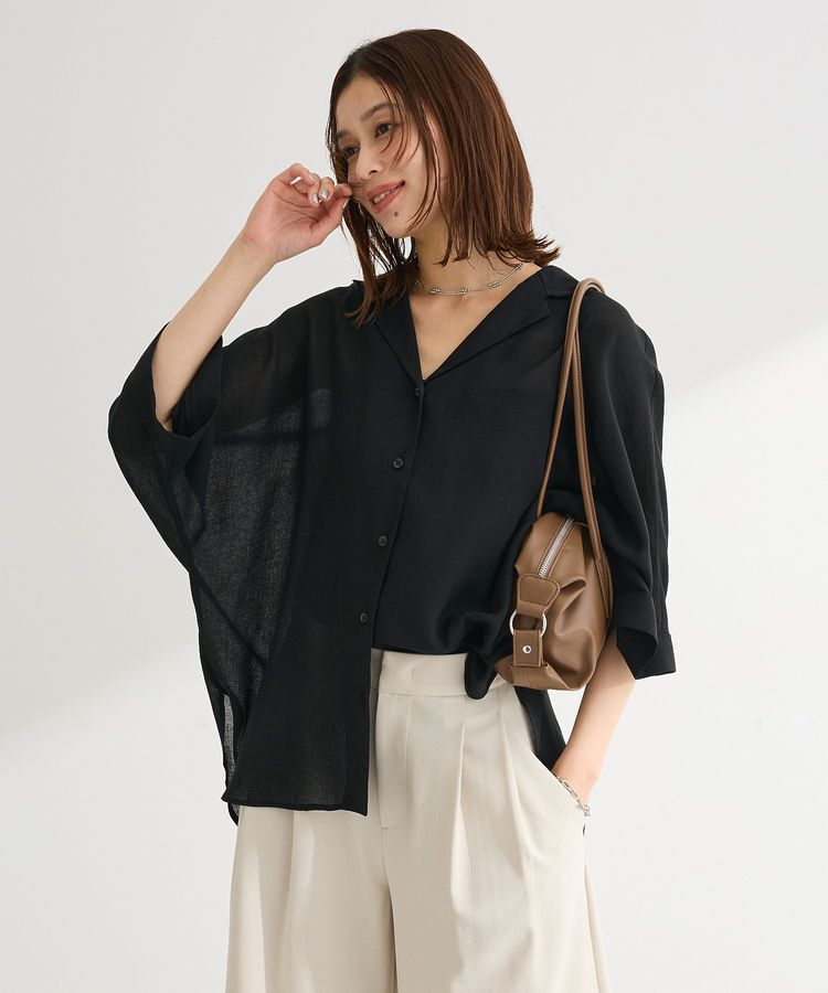 Green Parks「開襟シアーシャツジャケット」|シャツ・ブラウス|Black