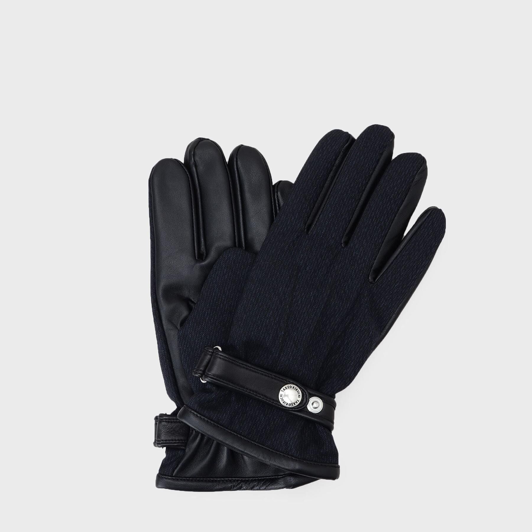 TAKEO KIKUCHI「【スマホ対応】矢絣レザーコンビグローブ」|手袋|ネイビー(094)