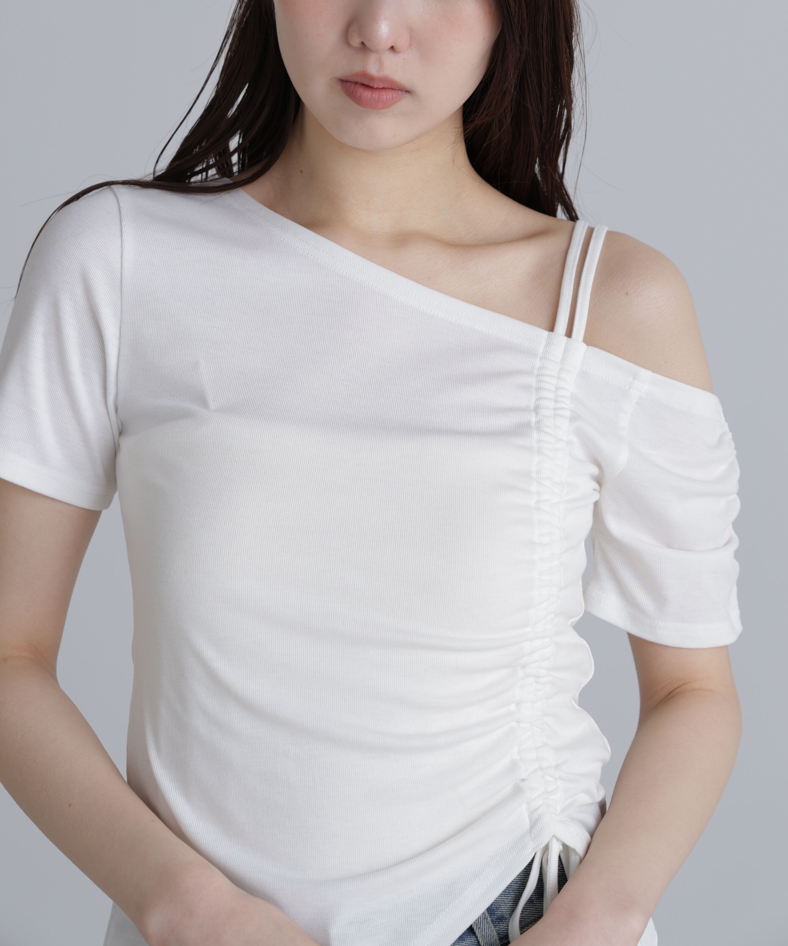  「ワンショルシャーリング半袖カットソー」|Tシャツ・カットソー|