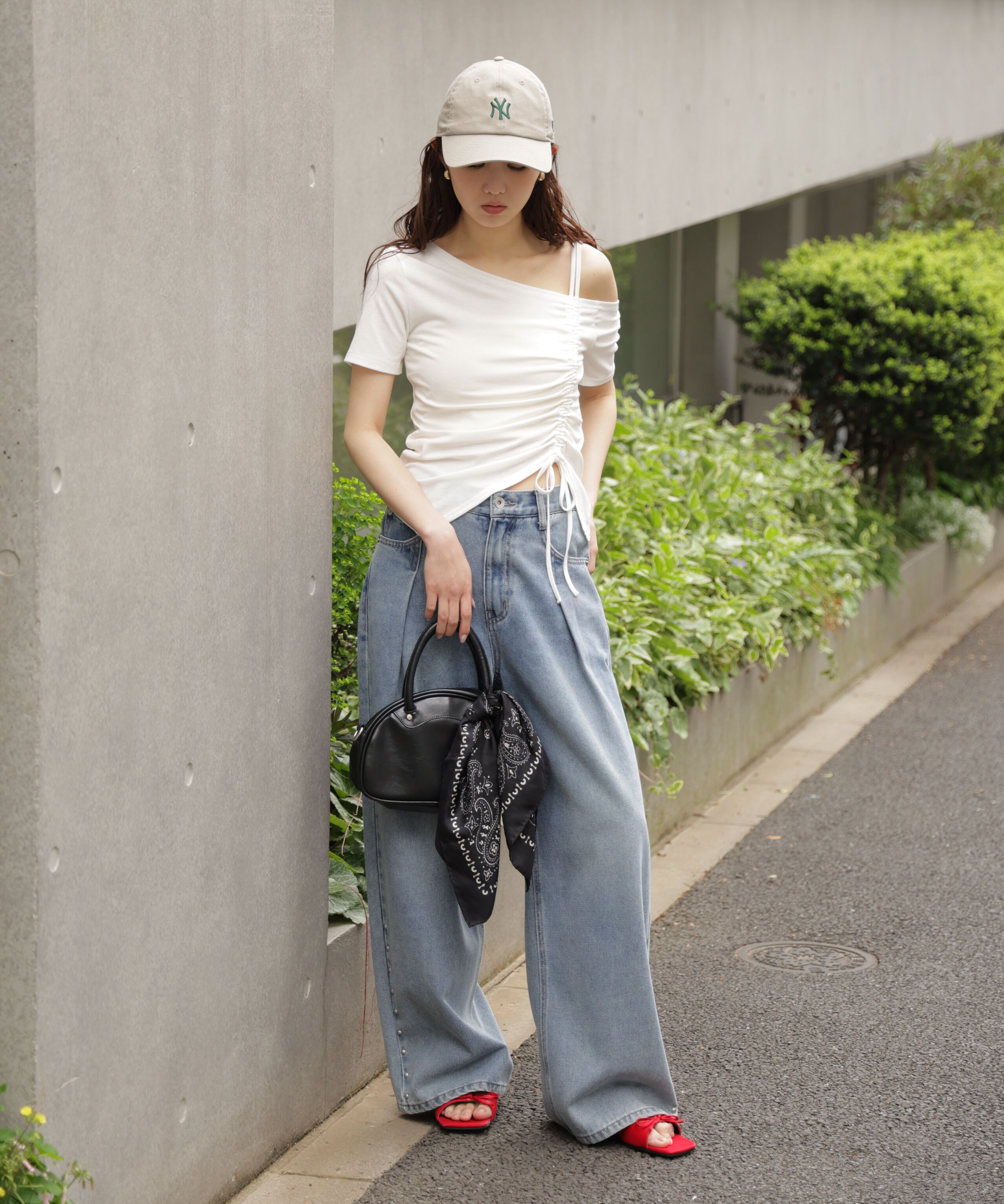  「ワンショルシャーリング半袖カットソー」|Tシャツ・カットソー|