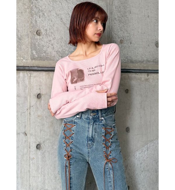 MURUA「クロップドメッセージトップス」|Tシャツ・カットソー|
