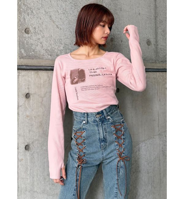 MURUA「クロップドメッセージトップス」|Tシャツ・カットソー|