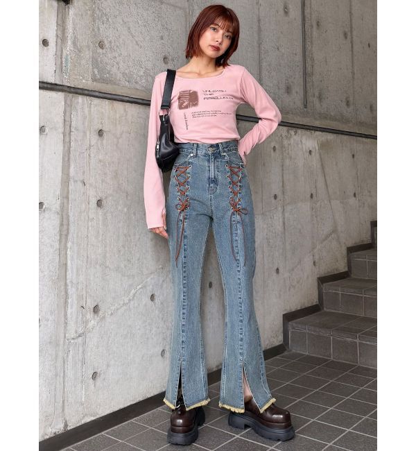 MURUA「クロップドメッセージトップス」|Tシャツ・カットソー|