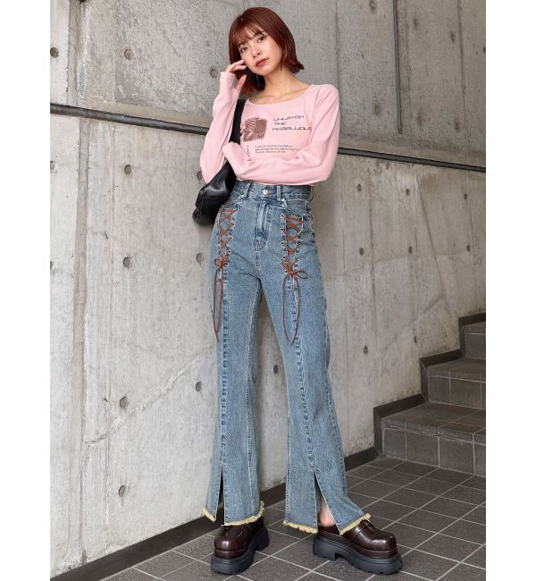 MURUA「クロップドメッセージトップス」|Tシャツ・カットソー|