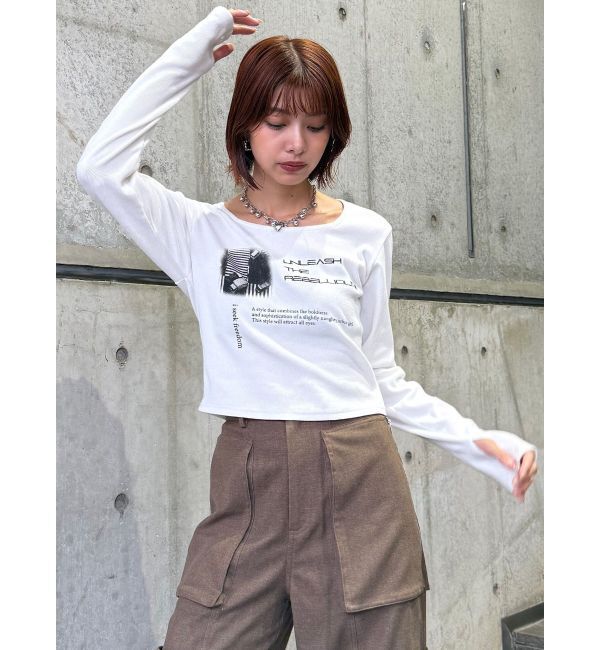 MURUA「クロップドメッセージトップス」|Tシャツ・カットソー|