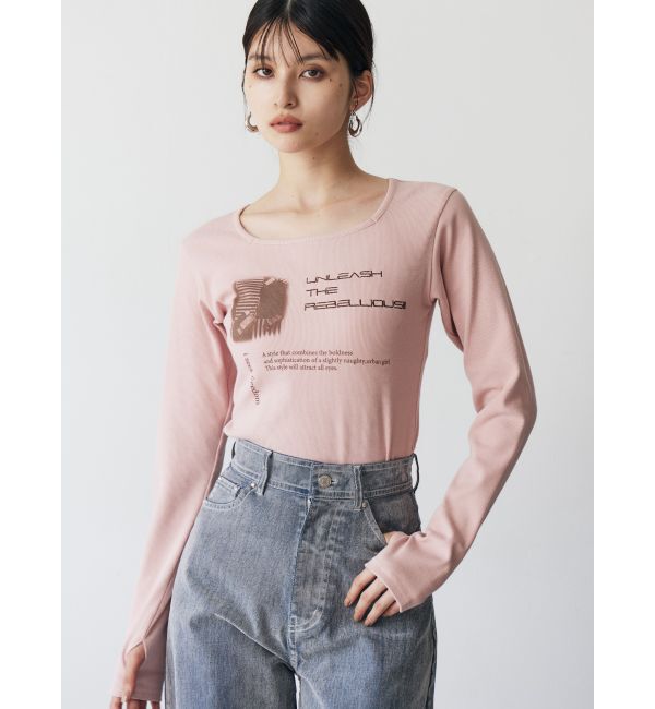 MURUA「クロップドメッセージトップス」|Tシャツ・カットソー|ピンク