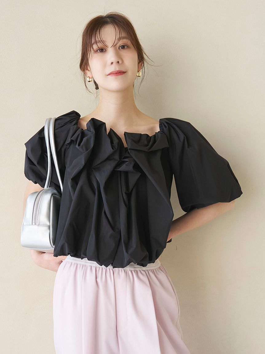 emmi atelier「ギャザーオフショルブラウス/撥水」|シャツ・ブラウス|BLK