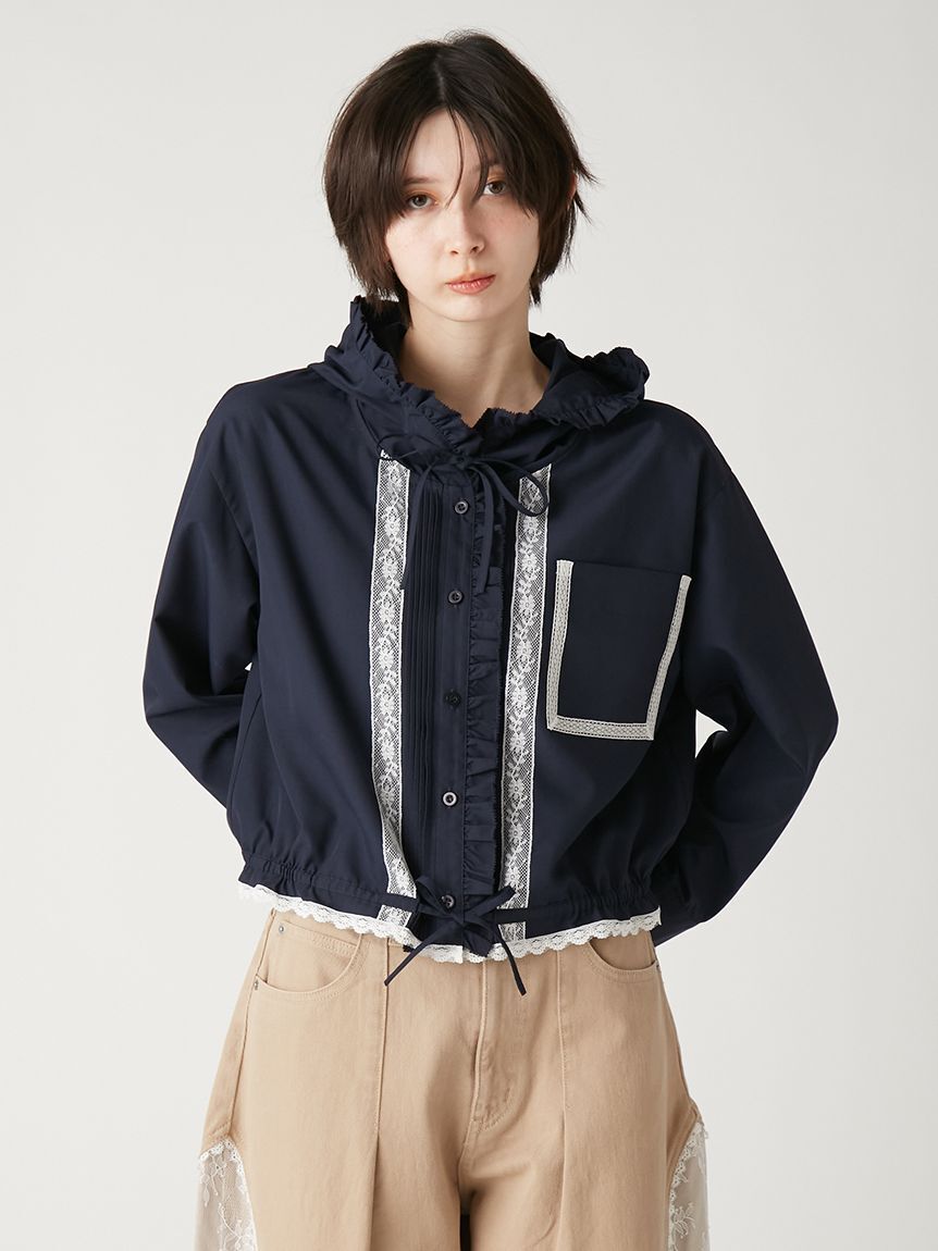 FURFUR「【LUMISHADE】UVカットフード付きフリルシャツ〈接触冷感〉」|シャツ・ブラウス|NVY