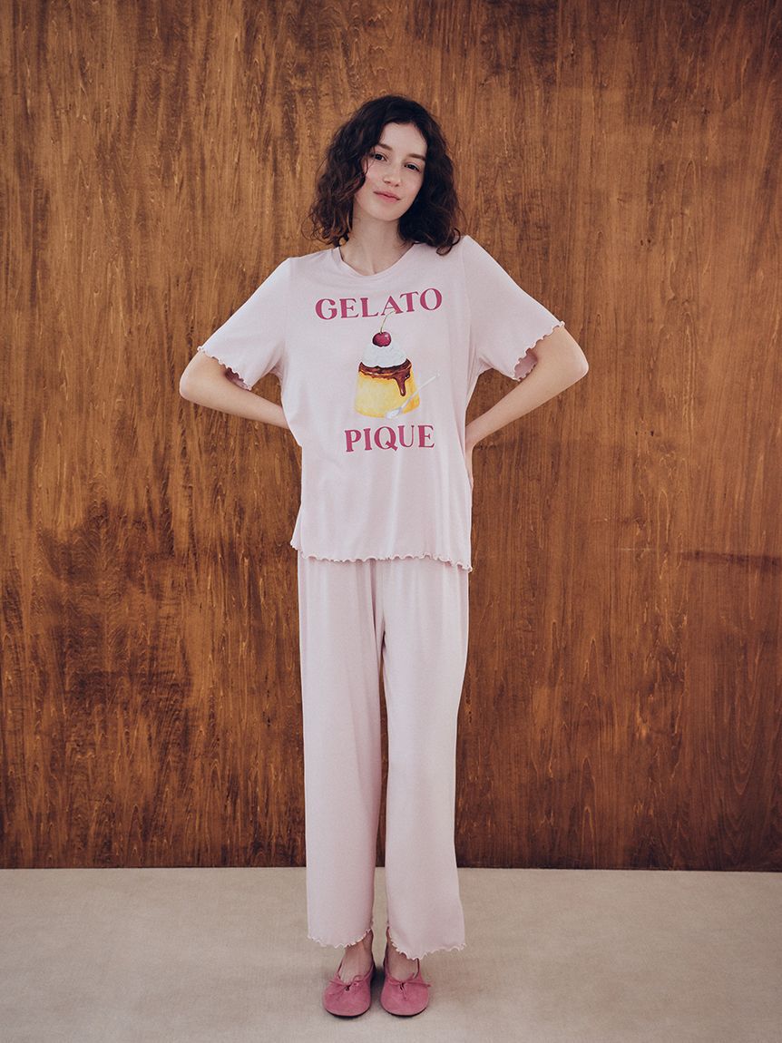 gelato pique「【ONLINE限定】【接触冷感】プリンワンポイントTシャツ&ロングパンツセット」|ルームウェア|