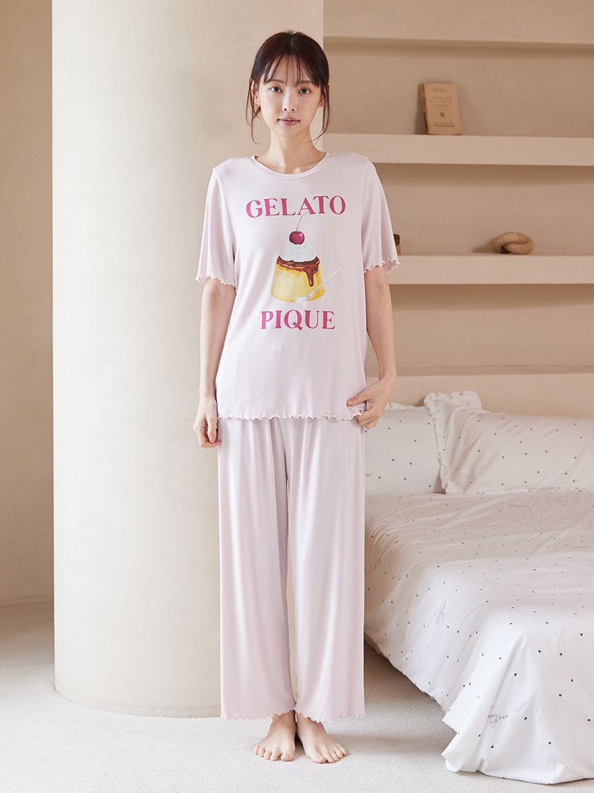 gelato pique「【ONLINE限定】【接触冷感】プリンワンポイントTシャツ&ロングパンツセット」|ルームウェア|