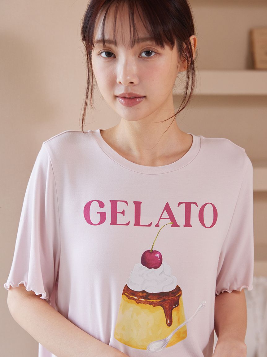 gelato pique「【ONLINE限定】【接触冷感】プリンワンポイントTシャツ&ロングパンツセット」|ルームウェア|