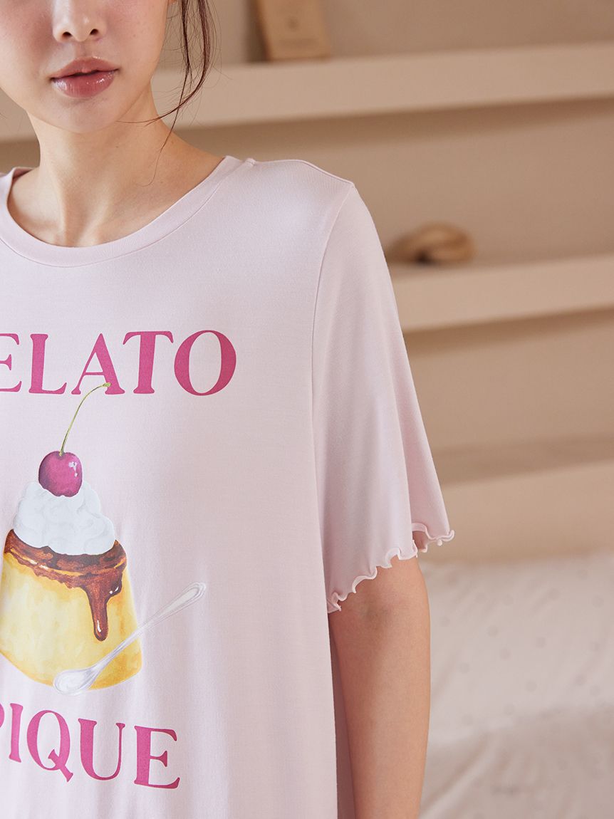 gelato pique「【ONLINE限定】【接触冷感】プリンワンポイントTシャツ&ロングパンツセット」|ルームウェア|