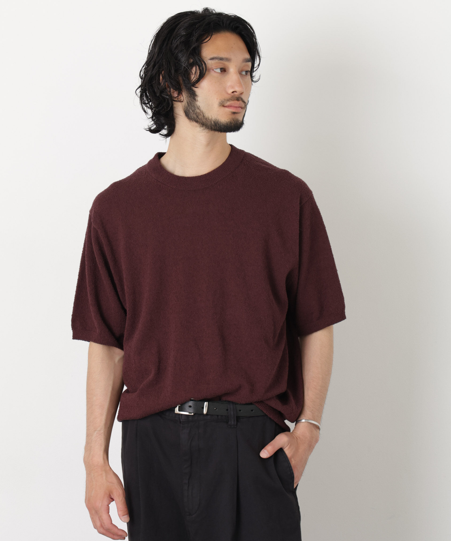 nano･universe「C/Ny ブークレ クルーネックニットTEE」|ニット・セーター|ボルドー3
