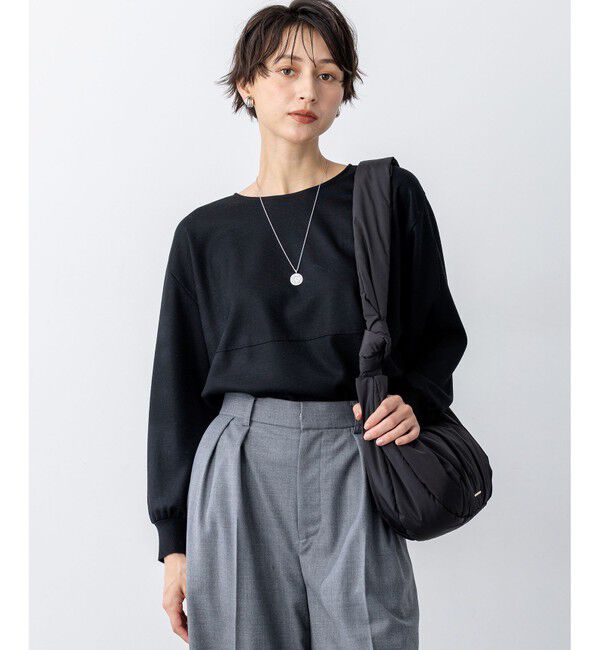 23区「【洗える】ウールミルドジャージー フォルム カットソー」|Tシャツ・カットソー|ブラック系