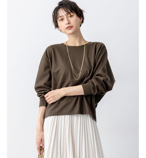 23区「【洗える】ウールミルドジャージー フォルム カットソー」|Tシャツ・カットソー|カーキ系