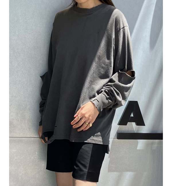 A_「【KURO/クロ】17/-ROUND SHAPE DYED DAMEGE L/S TEE」|Tシャツ・カットソー|