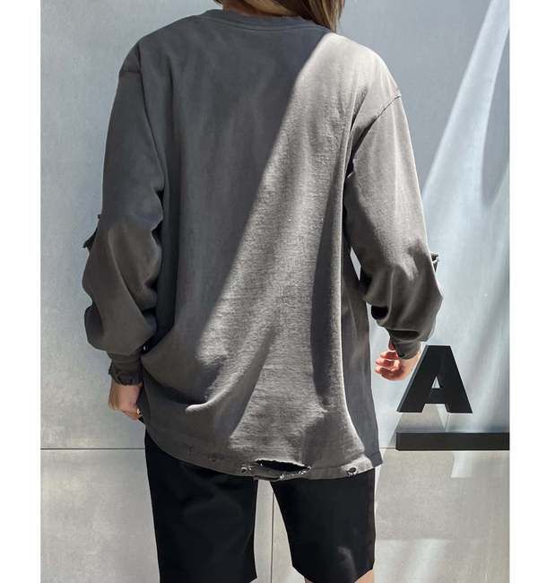 A_「【KURO/クロ】17/-ROUND SHAPE DYED DAMEGE L/S TEE」|Tシャツ・カットソー|