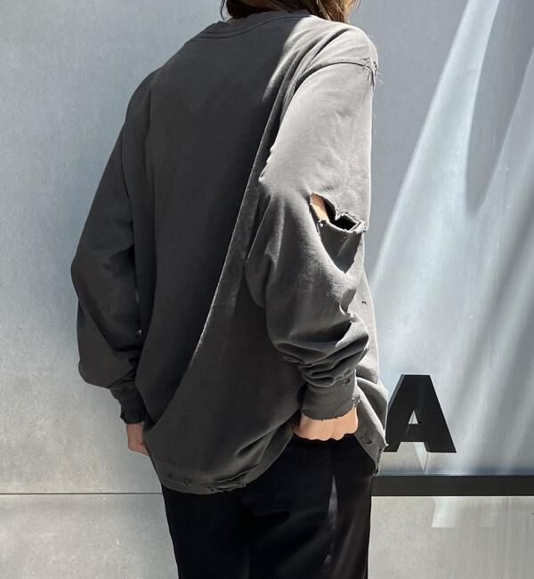 A_「【KURO/クロ】17/-ROUND SHAPE DYED DAMEGE L/S TEE」|Tシャツ・カットソー|