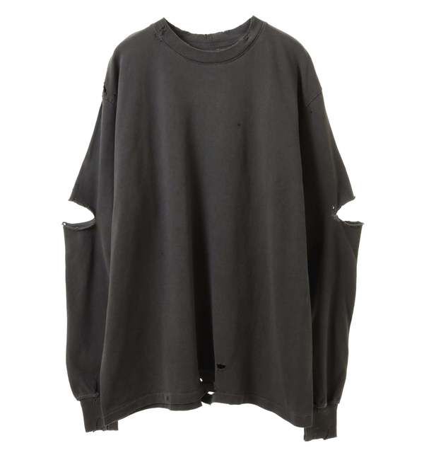 A_「【KURO/クロ】17/-ROUND SHAPE DYED DAMEGE L/S TEE」|Tシャツ・カットソー|