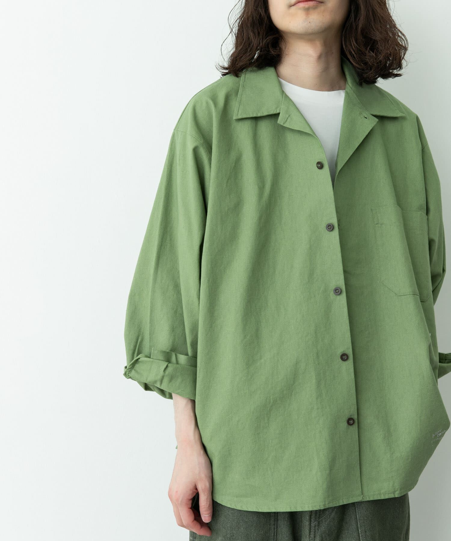 Sonny Label 「ARMY TWILL　COTTON LINEN UTILITYSHIRTS」|シャツ・ブラウス|グリーン