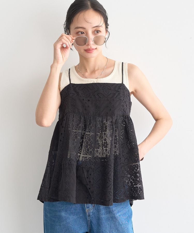 earth music&ecology「【WEB・一部店舗限定】パッチワークレースキャミソール」|ベスト・ジレ|