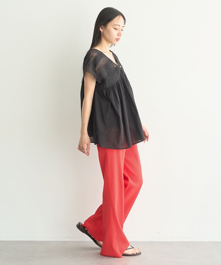 earth music&ecology「【WEB・一部店舗限定】レース&ピンタックフレンチブラウス」|シャツ・ブラウス|