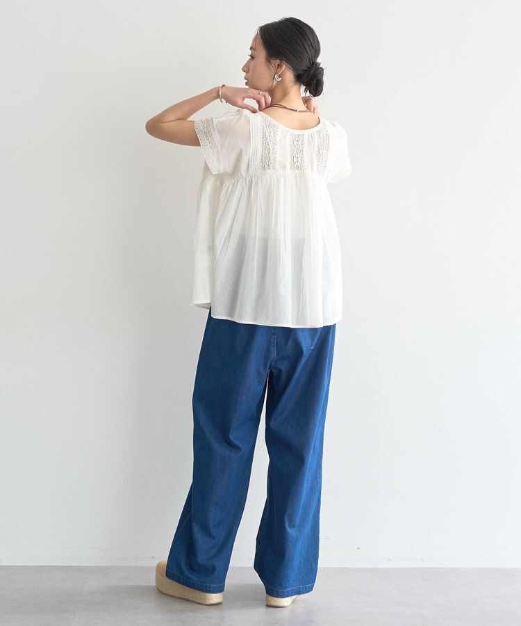earth music&ecology「【WEB・一部店舗限定】レース&ピンタックフレンチブラウス」|シャツ・ブラウス|