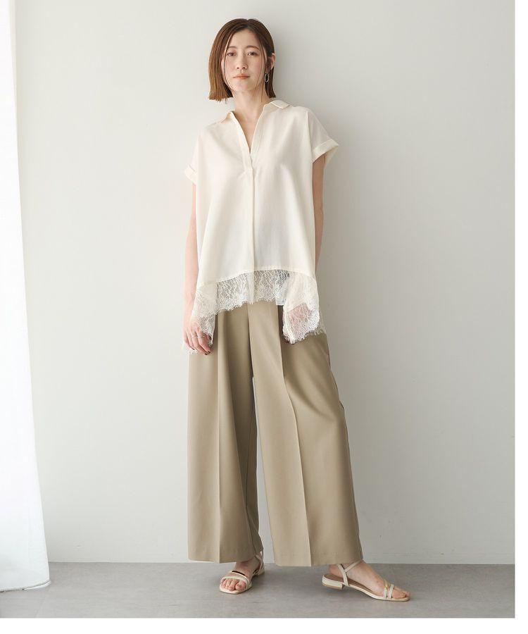 YECCA VECCA「裾レーススキッパーシャツ」|シャツ・ブラウス|