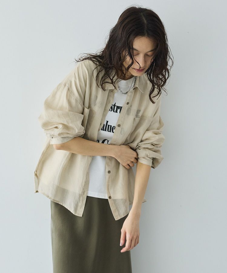 GARAGE OF GOOD CLOTHING「リネンポケット付きクロップドシャツ」|シャツ・ブラウス|Light beige