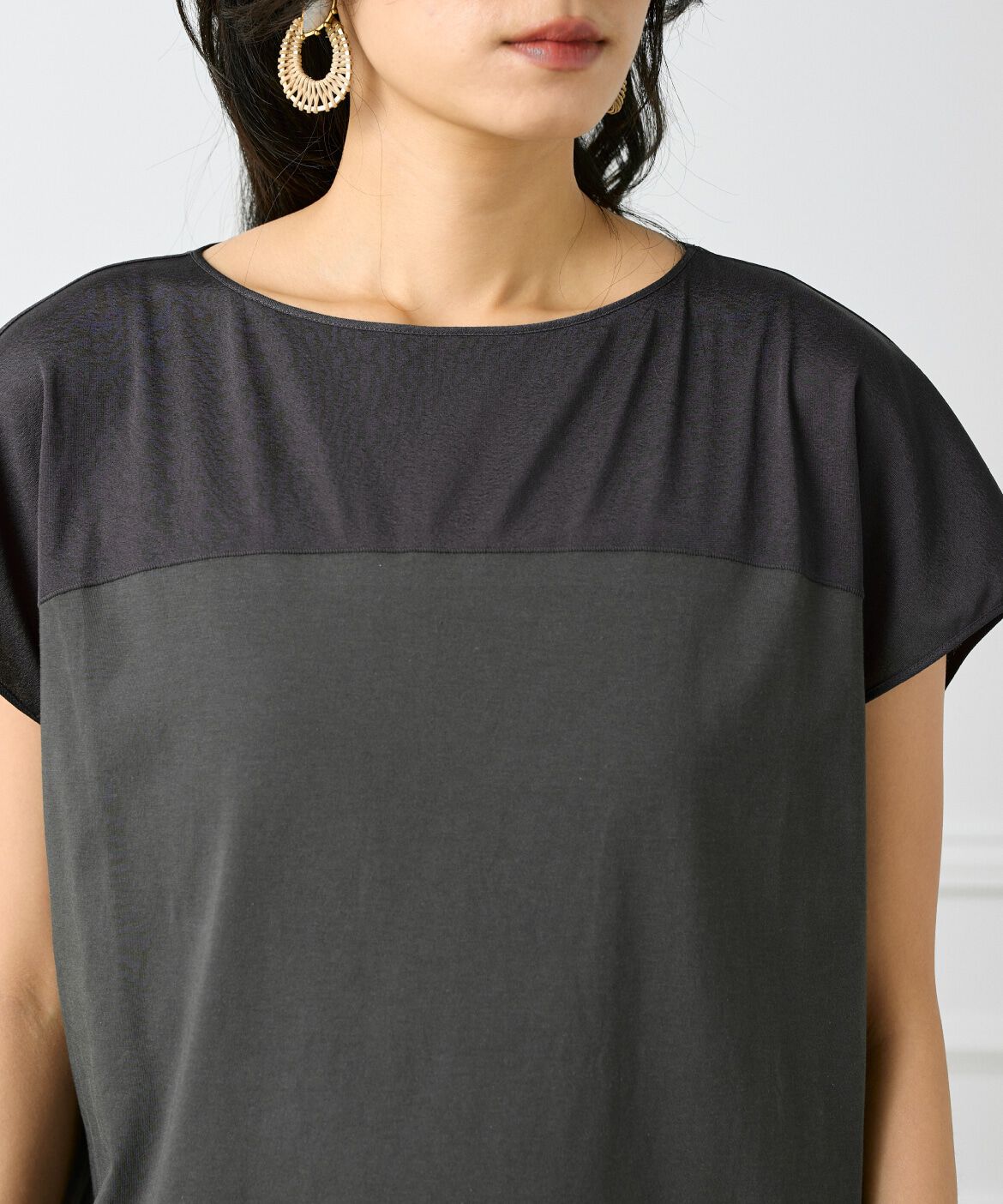 INED「《大きいサイズ》シースルードッキングプルオーバー」|Tシャツ・カットソー|