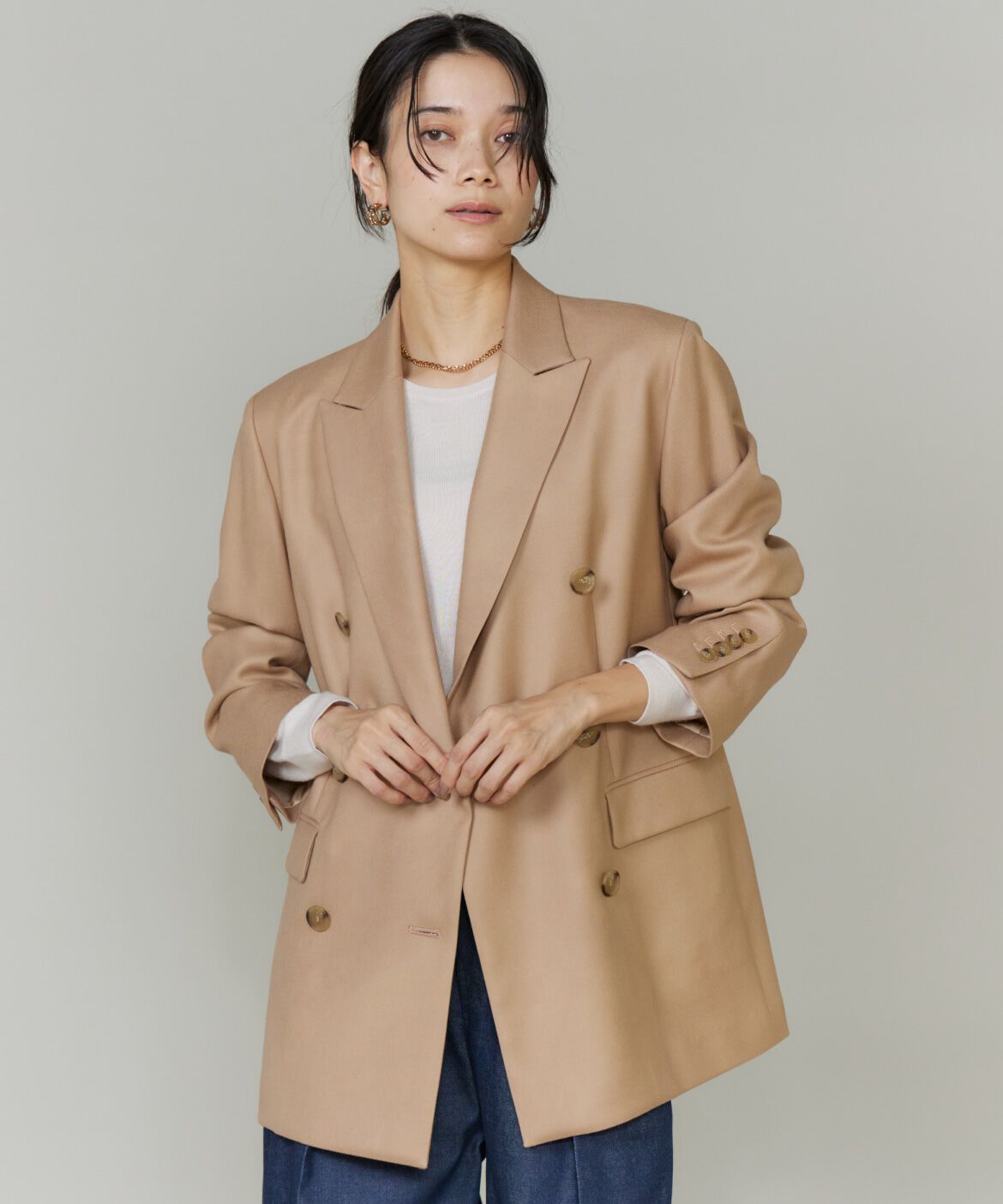 INED「《三尋木奈保コラボ・Oggi11月号掲載商品》ダブルブレストジャケット」|テーラードジャケット|キャメル1