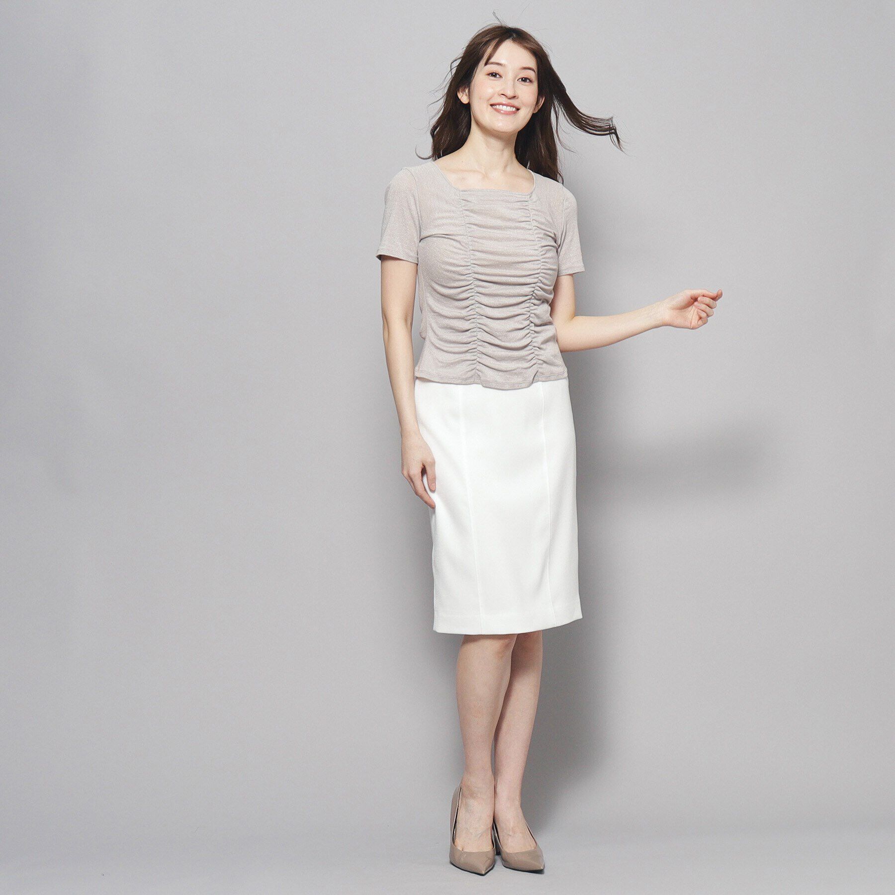 COUP DE CHANCE「【洗える／日本製】華やかギャザーラメジャージ」|Tシャツ・カットソー|