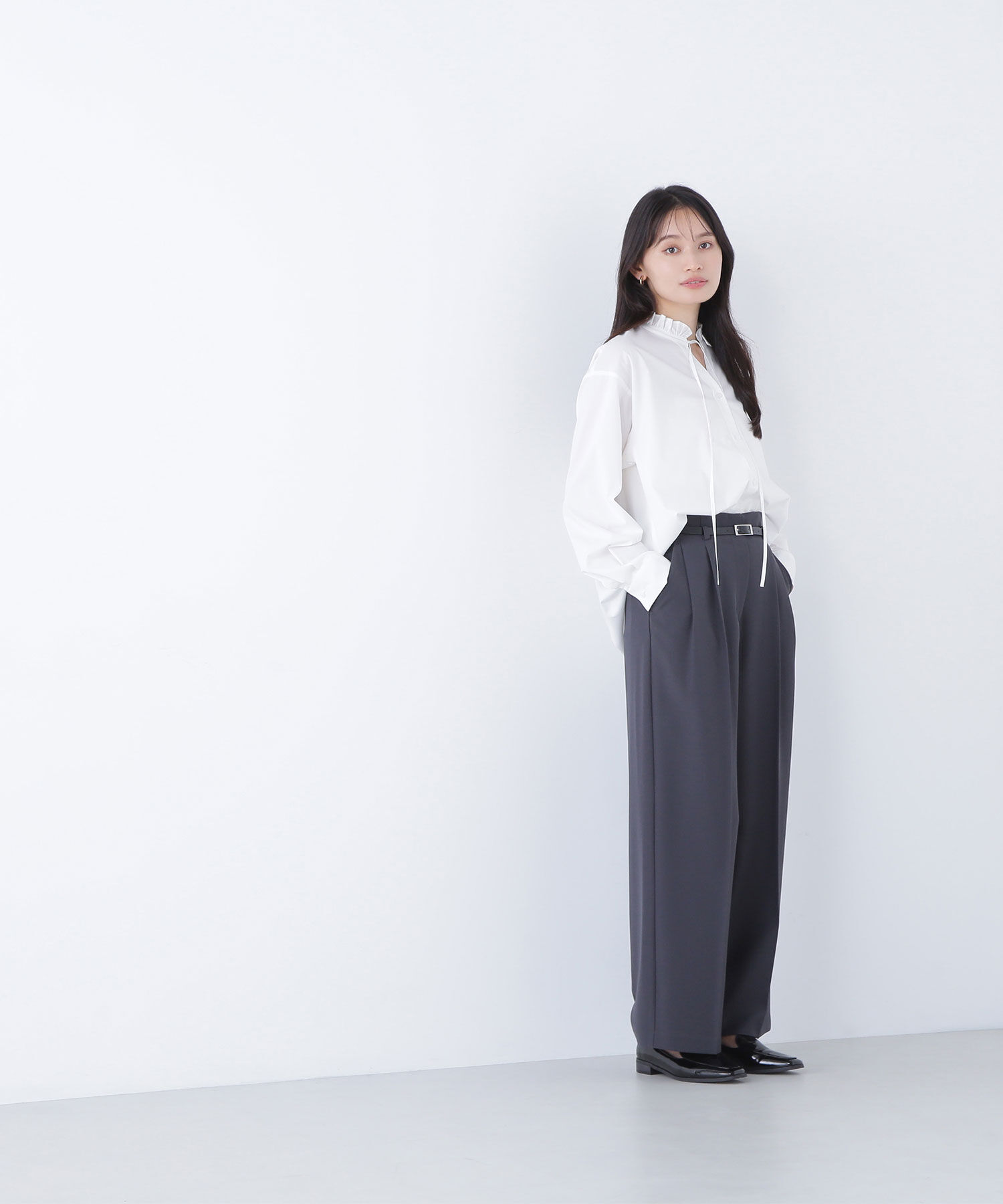  「フェイクレザーベルテッドワイドパンツ」|その他|