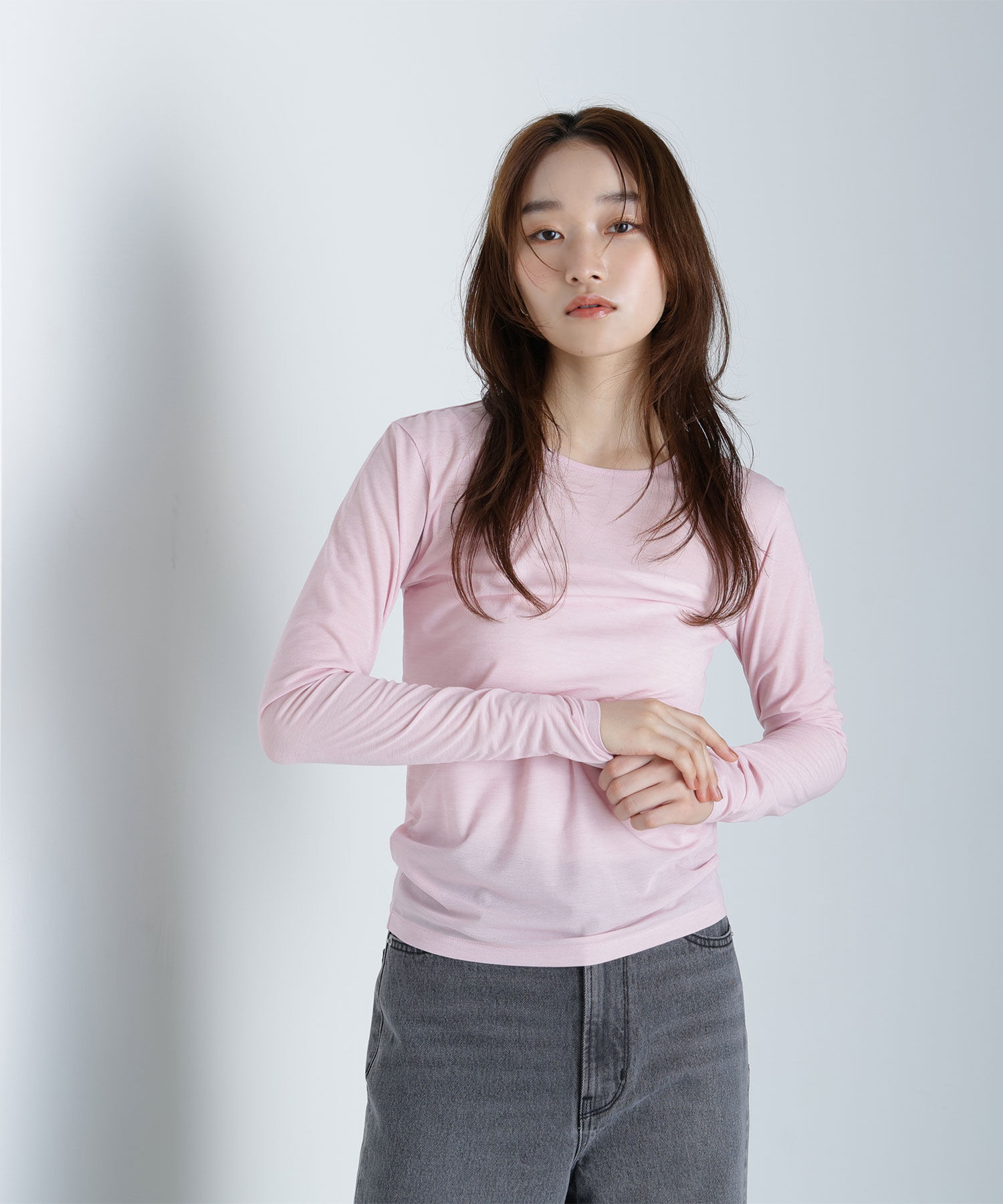  「シアーカットソーシリーズ クルーネック」|Tシャツ・カットソー|ピンク