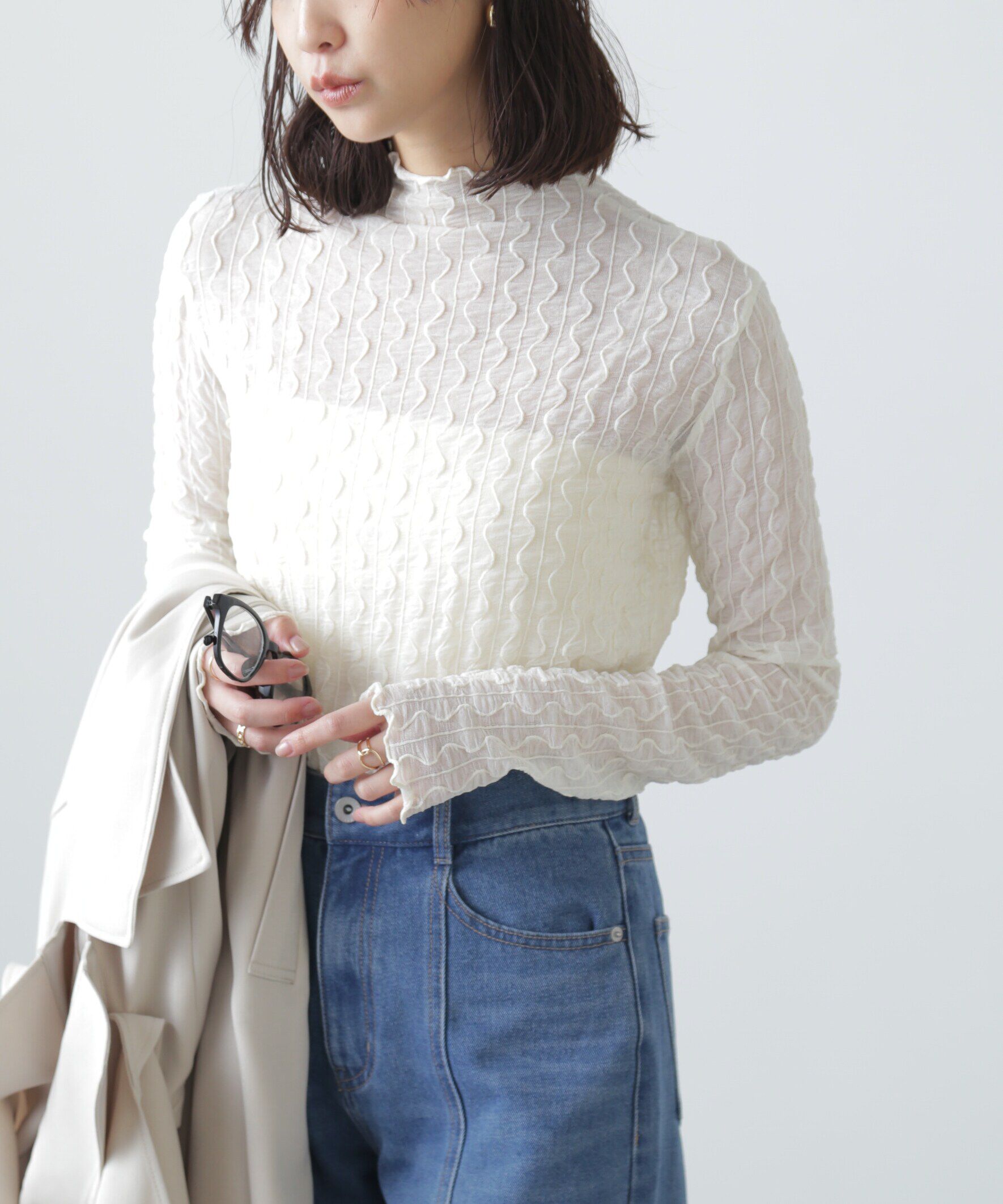  「ウェーブ柄シアーインナーカットソー」|Tシャツ・カットソー|