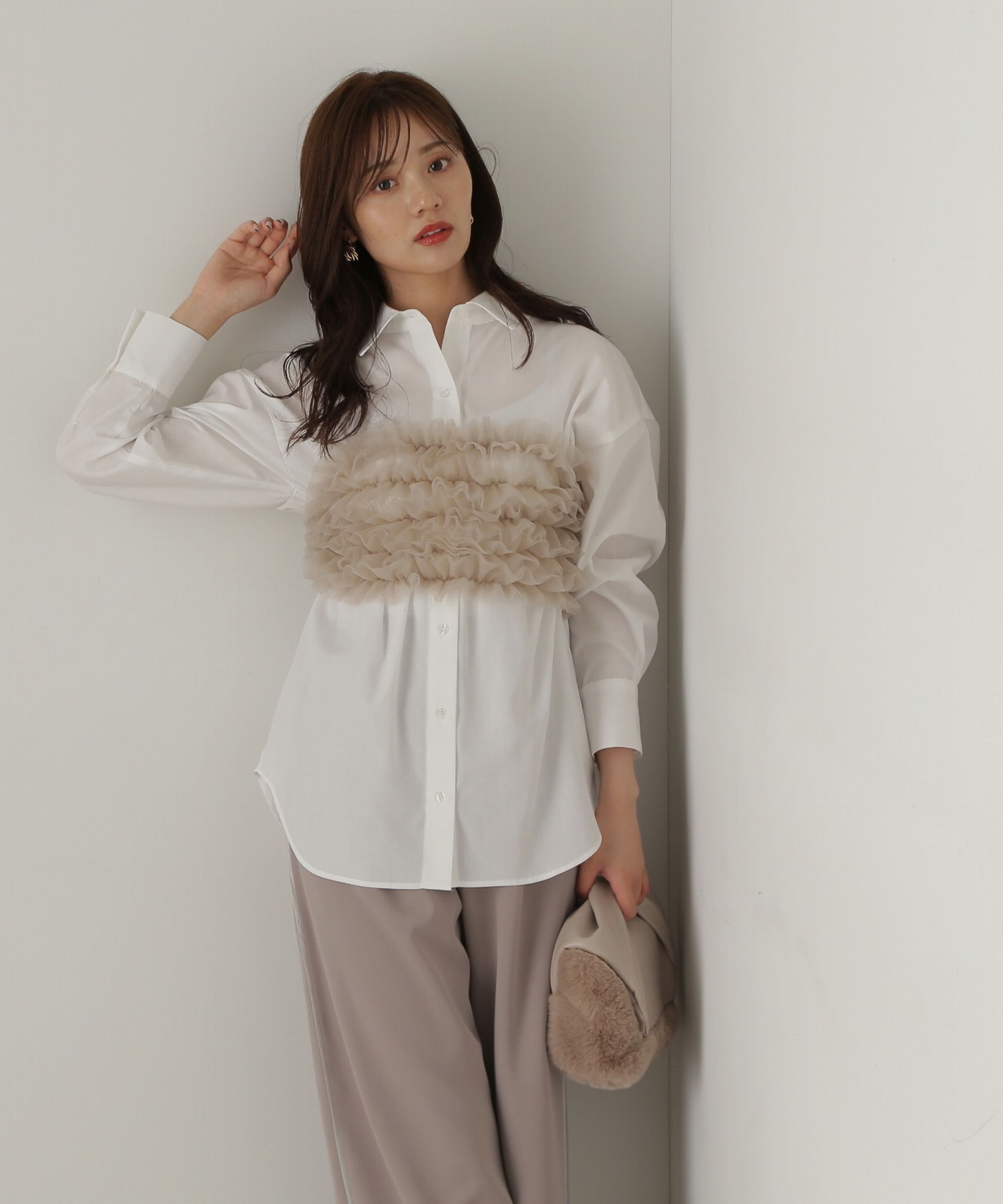 PROPORTION BODY DRESSING「チュールビスチェ付シャツ24AW」|シャツ・ブラウス|