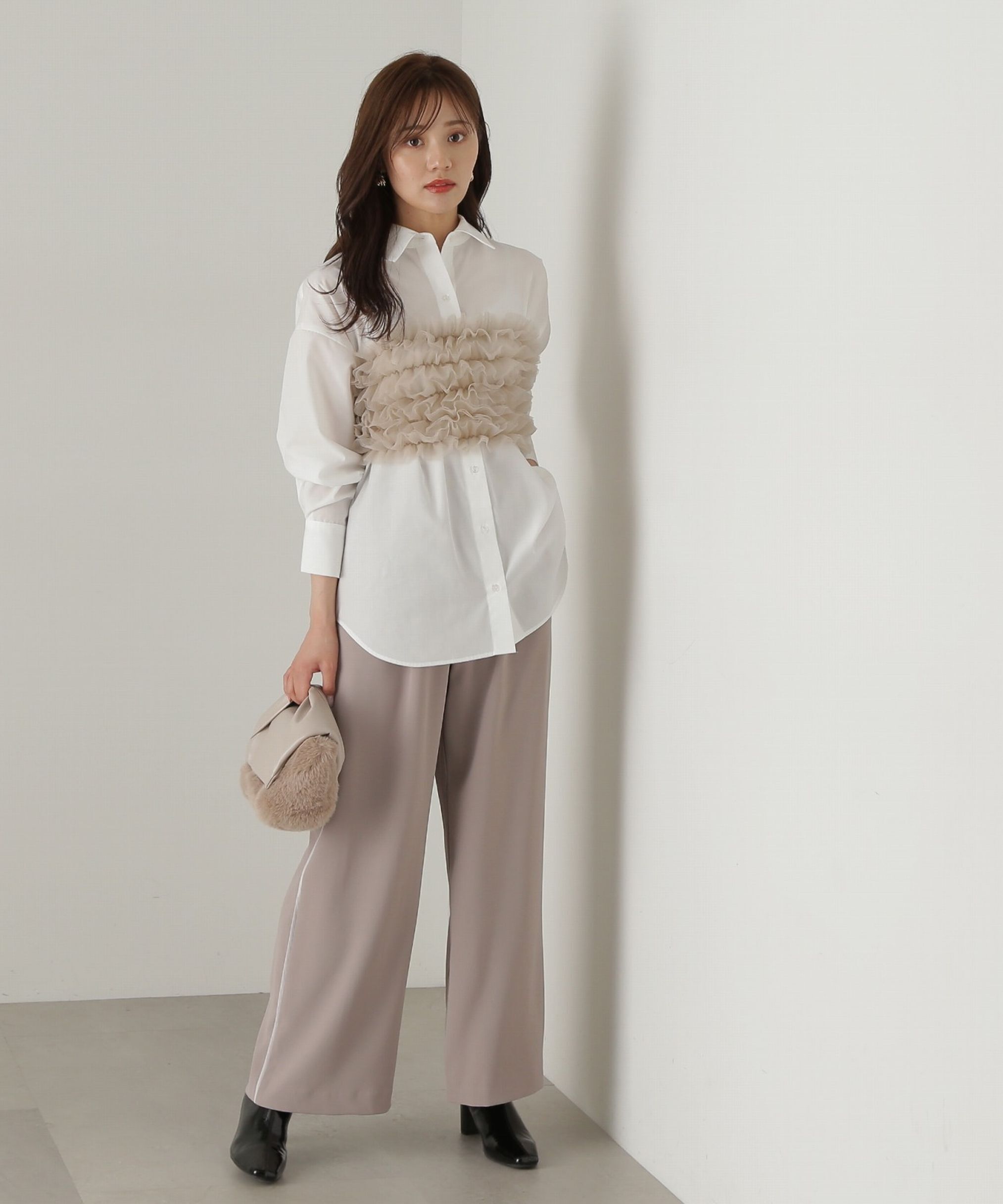 PROPORTION BODY DRESSING「チュールビスチェ付シャツ24AW」|シャツ・ブラウス|
