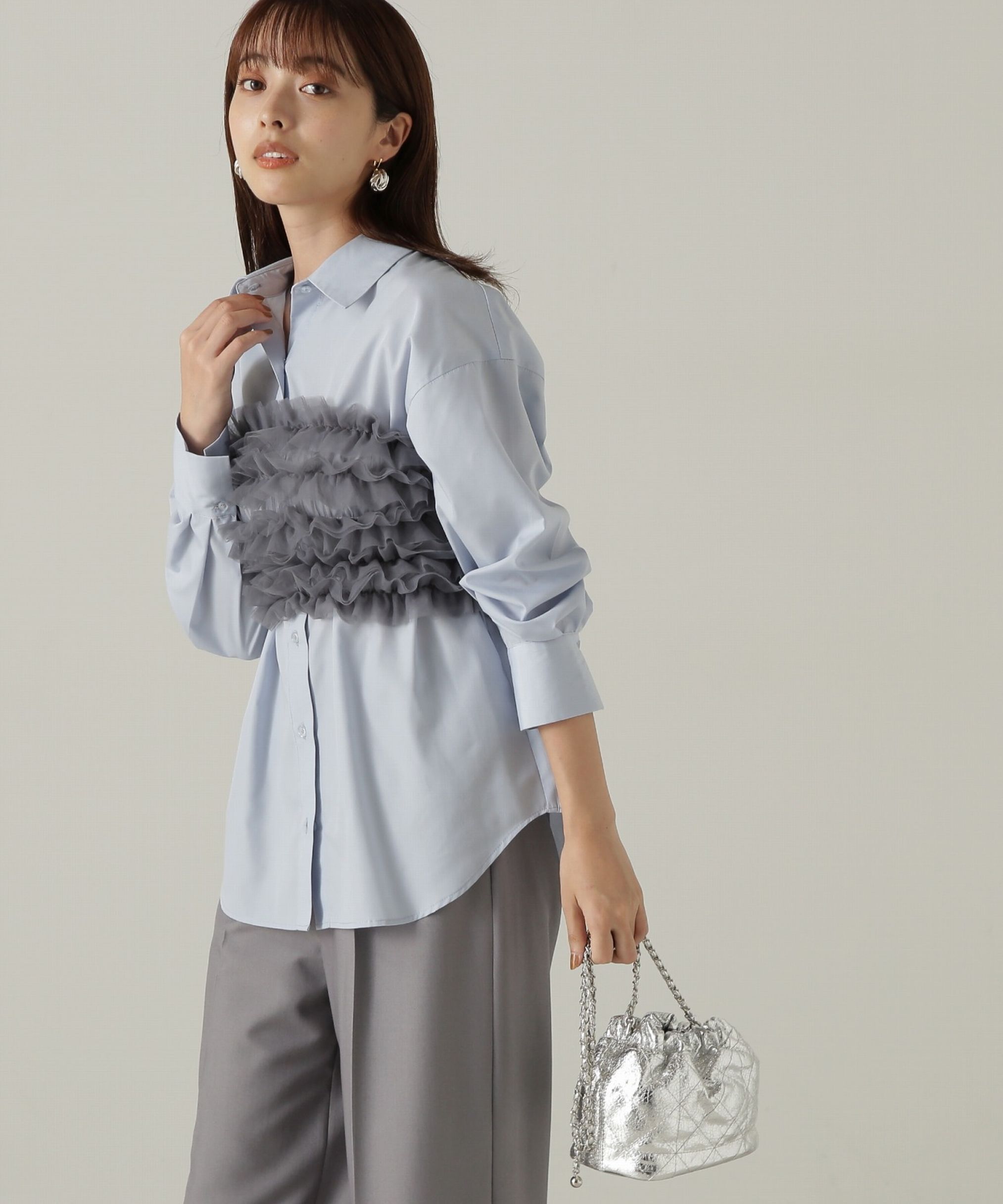 PROPORTION BODY DRESSING「チュールビスチェ付シャツ24AW」|シャツ・ブラウス|