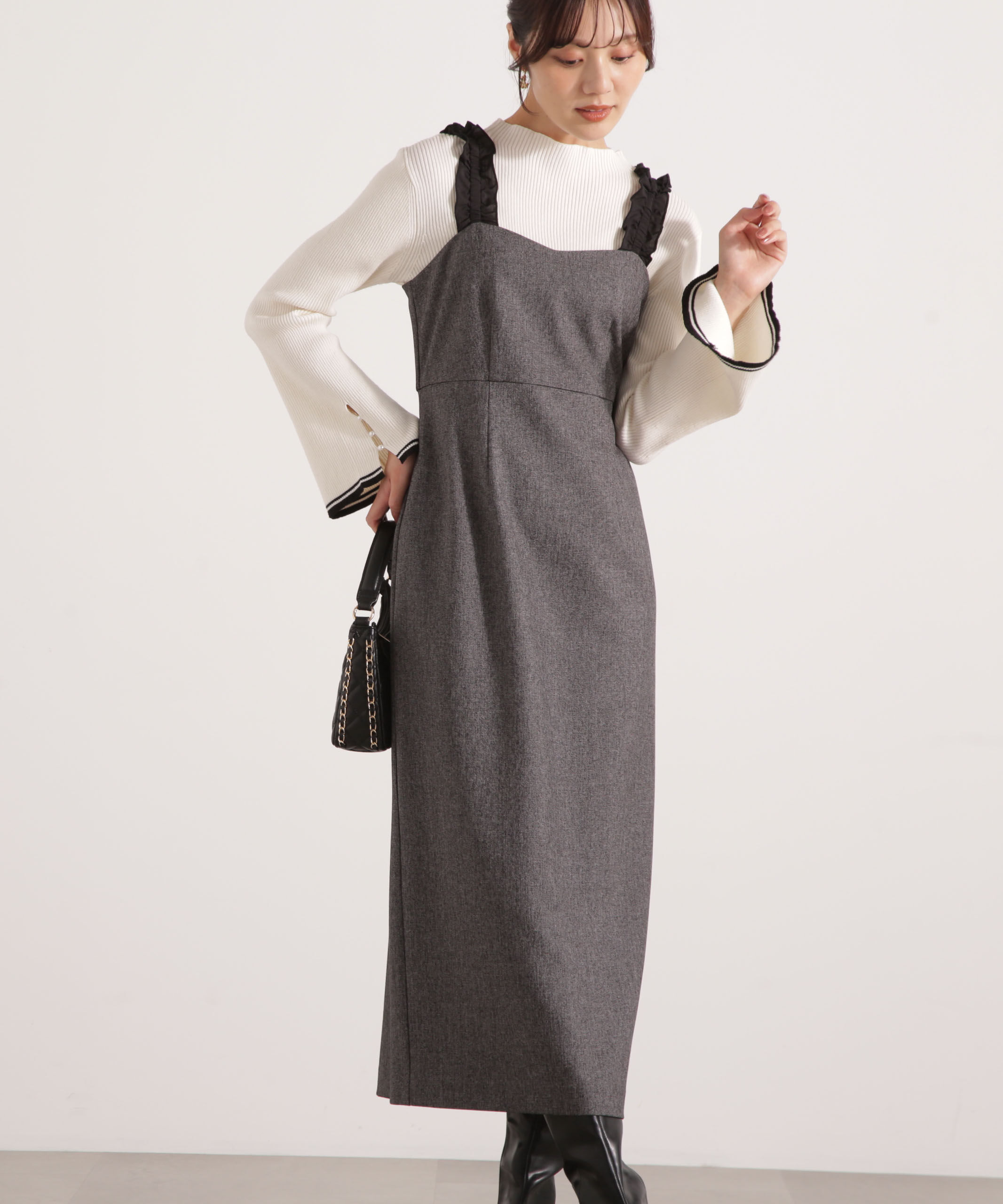 PROPORTION BODY DRESSING「フリルショルダーワンピース 25AW」|ワンピース|ブラック